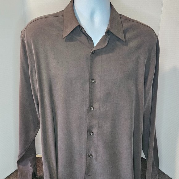 Tommy Bahama Long Sleeve Button Down Silk Shirt, Brown, Size Medium - Picture 5 of 6